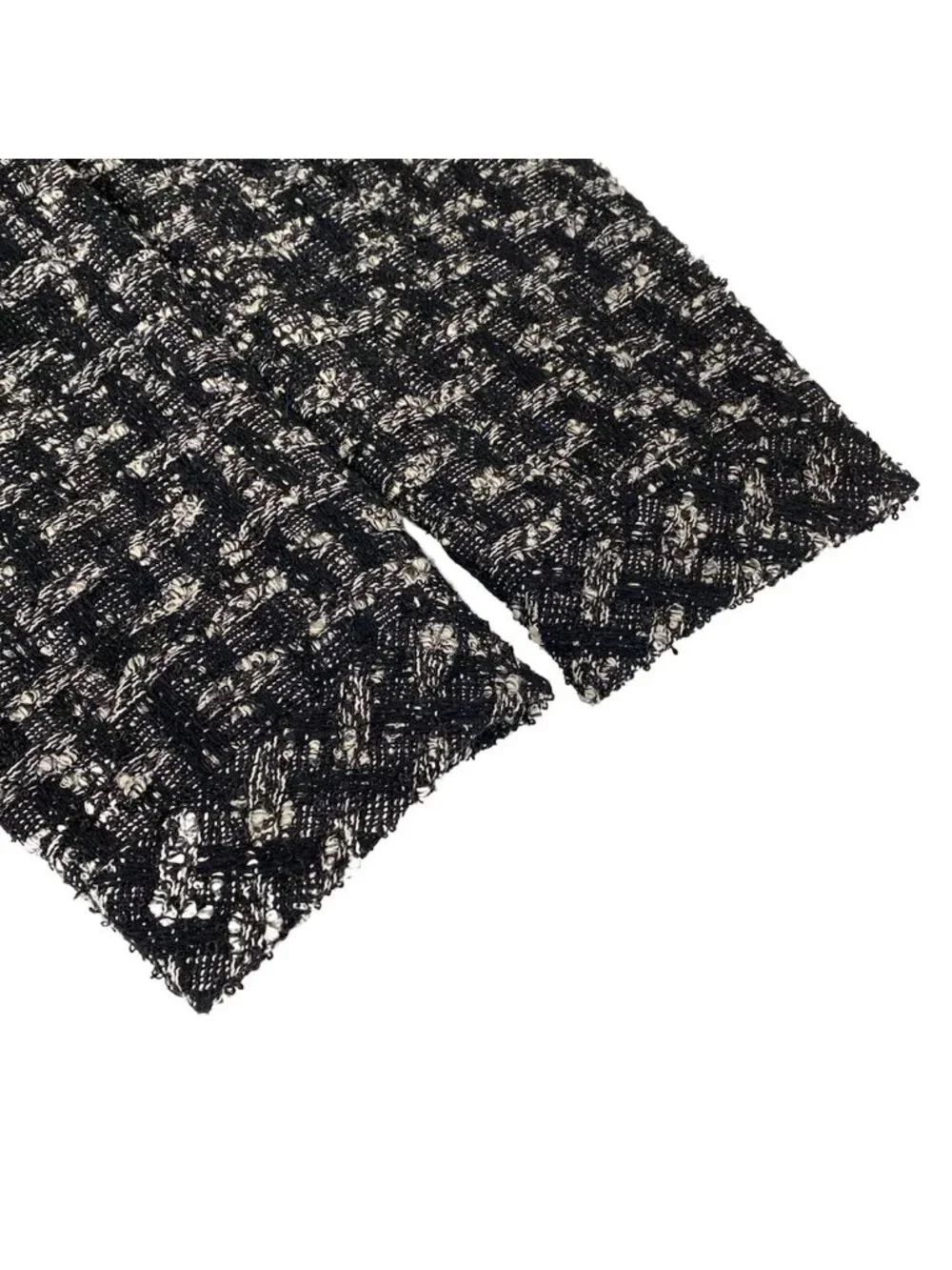 Chanel Coat M p Black White Tweed 3/4 Sleeve Chain Fall Winter Wool 38